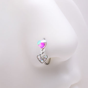 Detail View 1 of Aurora Prism Heart Sparkle Dangle Bendable Hoop Ring-Aurora Borealis